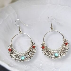 Beaded Turquoise Hoop Earrings